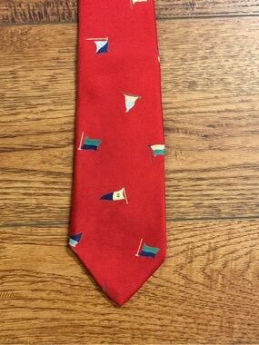 Mark Shale Silk Sailing Flags Tie - Red Nautical USA 3.25”